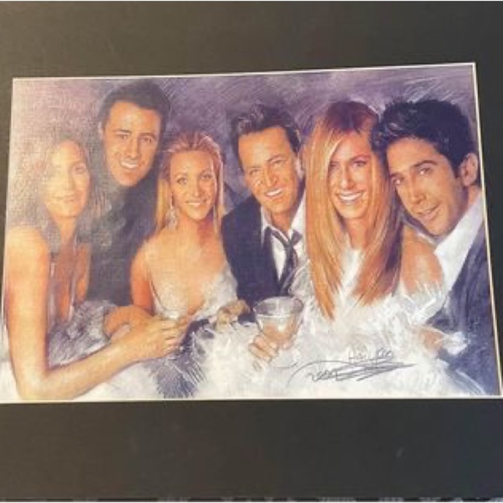 Cast of FRIENDS print with black mat.